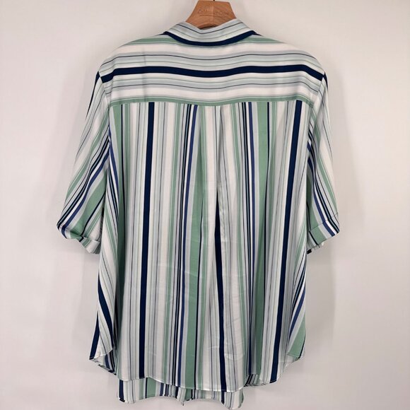 Chicos 4 Women Striped Collared Button-Up Shirt Size 2x plus short sleeve satin - Picture 15 of 15